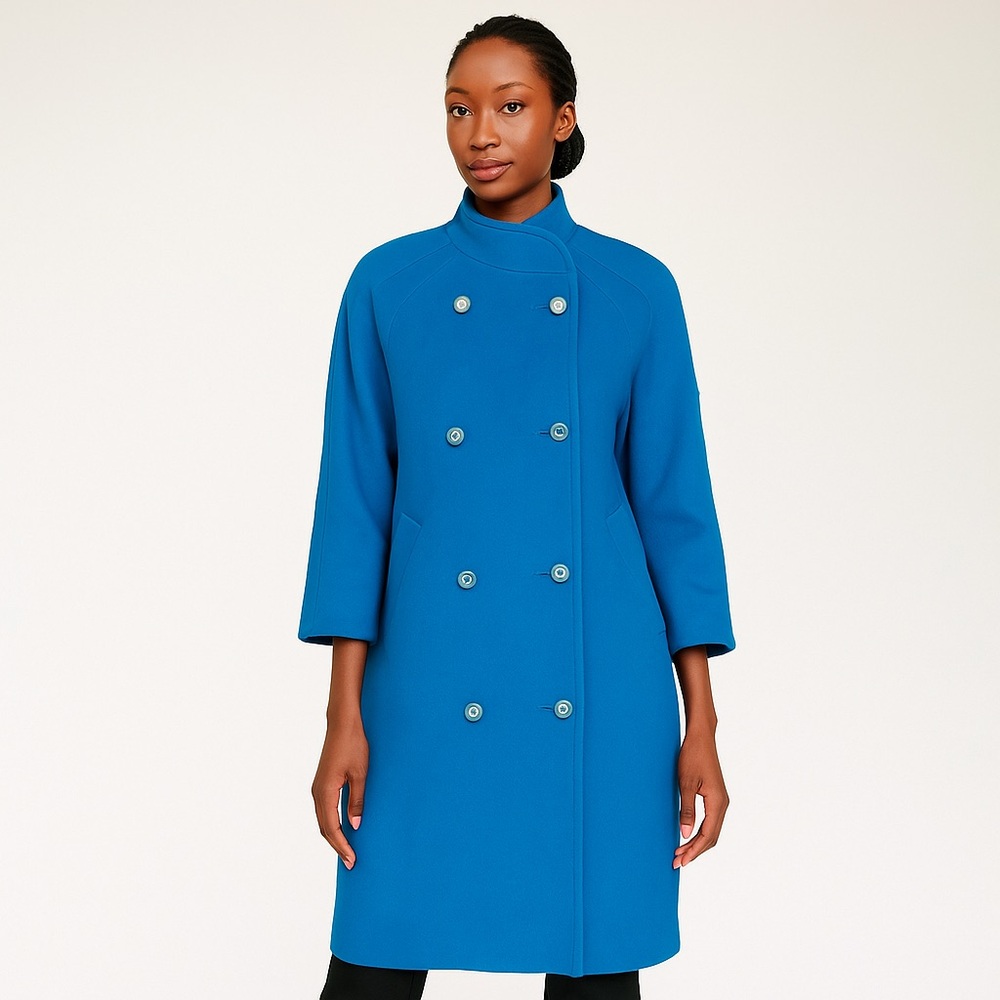 London Fog Teal Jewel Toned Double Breasted Dopamine Dressing Long Wool Coat